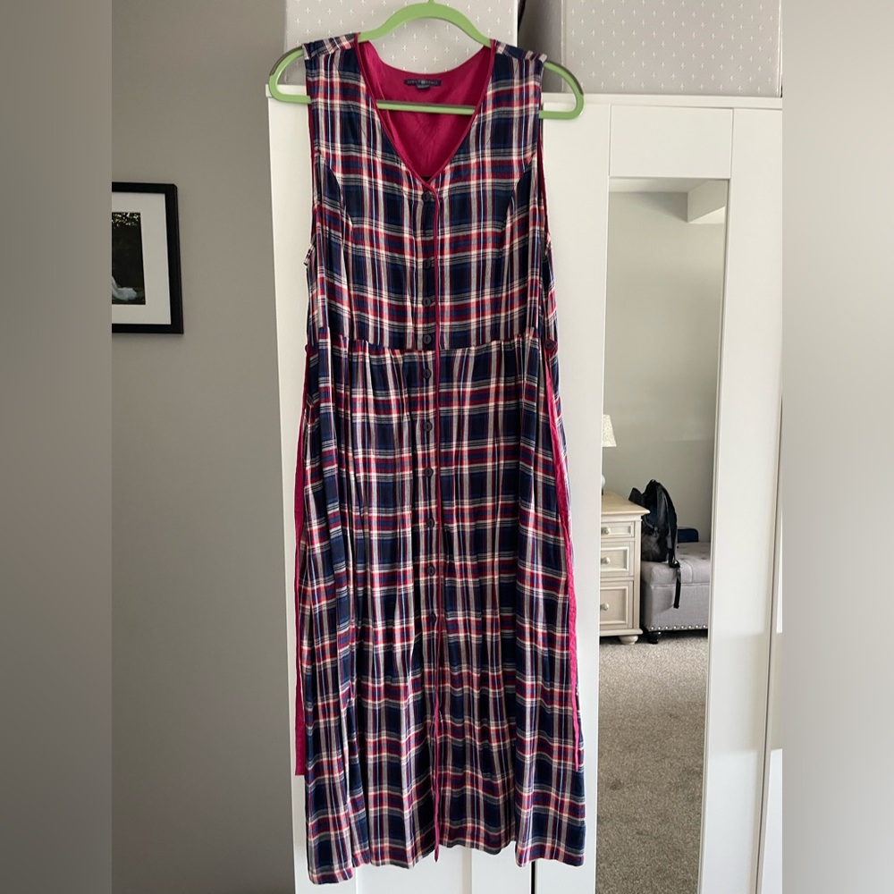 April Cornell Darling Plaid Sleeveless Dress with Belt and Buttons - Picture 4 of 9